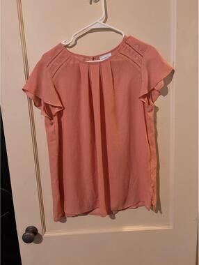 Liz Claiborne Medium Peach Polka Dot Blouse with Flutter Sleeves